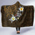 Hawaiian Turtle and Plumeria Hooded Blanket Polynesian Tattoo and Tribal Elements Pattern Orange Color