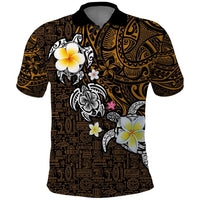 Hawaiian Turtle and Plumeria Polo Shirt Polynesian Tattoo and Tribal Elements Pattern Orange Color