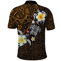 Hawaiian Turtle and Plumeria Polo Shirt Polynesian Tattoo and Tribal Elements Pattern Orange Color