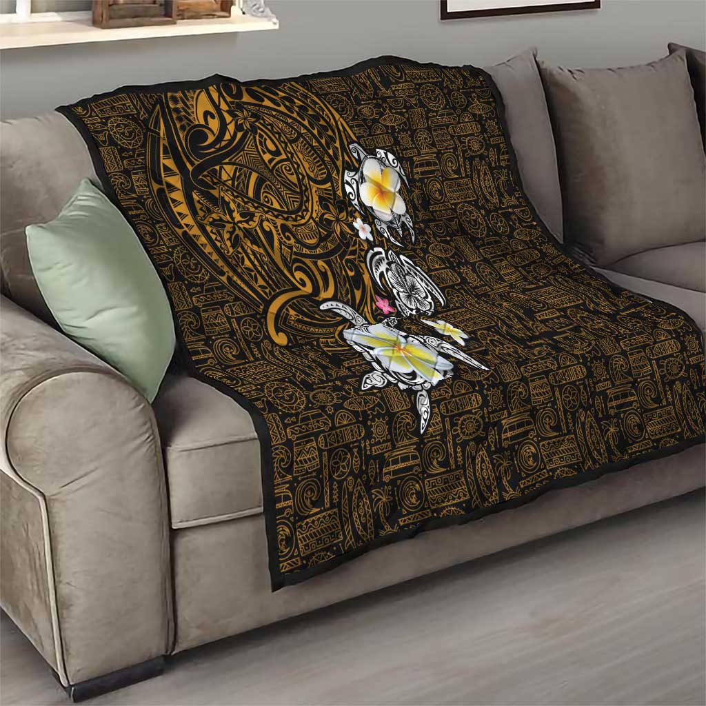 Hawaiian Turtle and Plumeria Quilt Polynesian Tattoo and Tribal Elements Pattern Orange Color