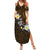 Hawaiian Turtle and Plumeria Summer Maxi Dress Polynesian Tattoo and Tribal Elements Pattern Orange Color