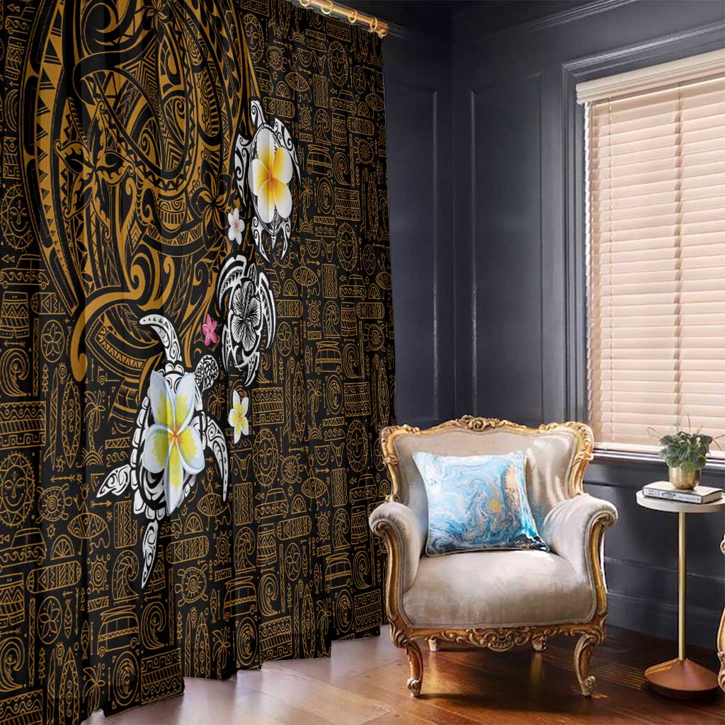 Hawaiian Turtle and Plumeria Window Curtain Polynesian Tattoo and Tribal Elements Pattern Orange Color