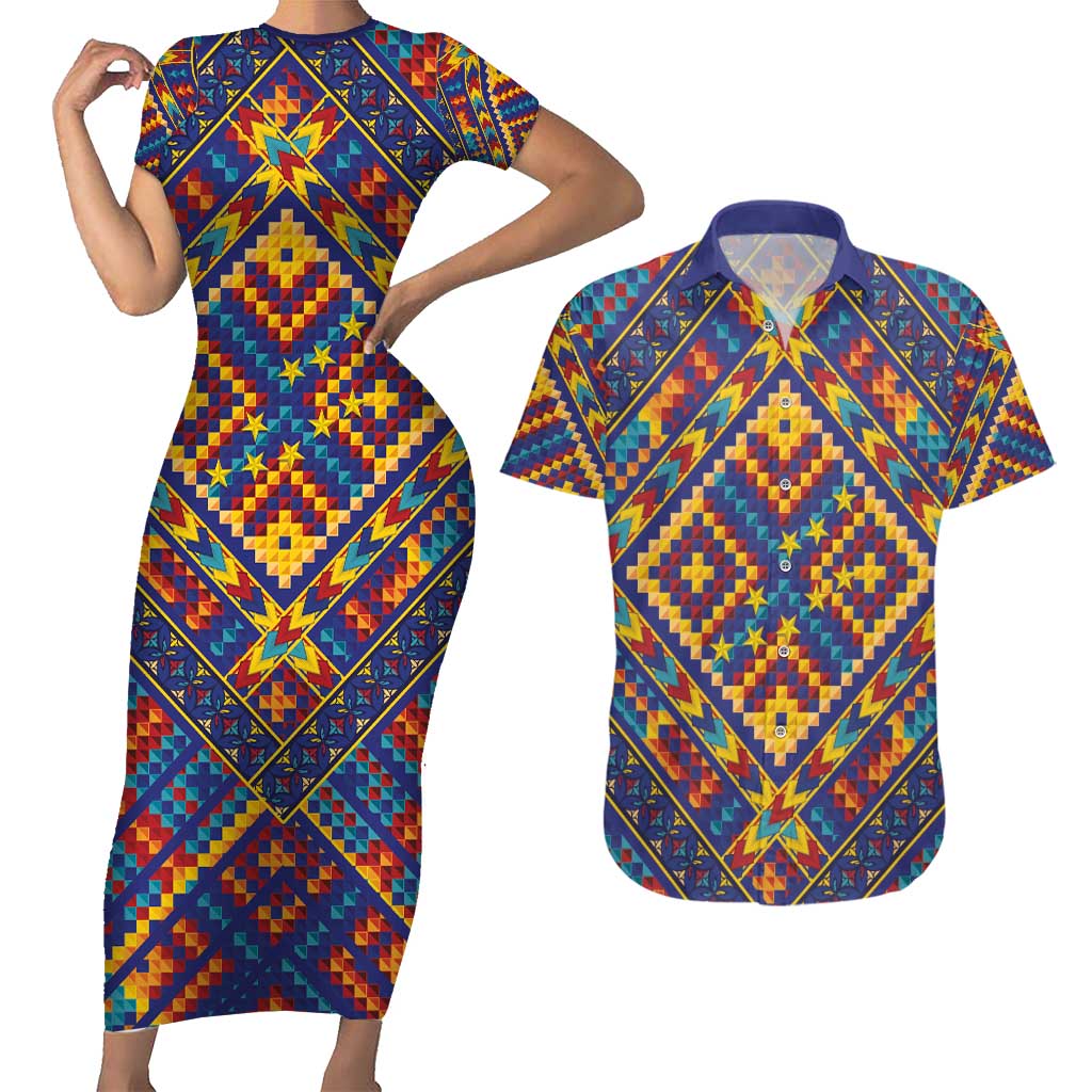 Kolose-Tuvalu Crochet Couples Matching Short Sleeve Bodycon Dress and Hawaiian Shirt with Polynesian and Pacific Tattoos - Polynesian Pride