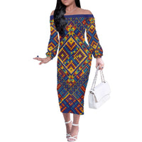 Kolose-Tuvalu Crochet Family Matching Off The Shoulder Long Sleeve Dress and Hawaiian Shirt with Polynesian and Pacific Tattoos - Polynesian Pride
