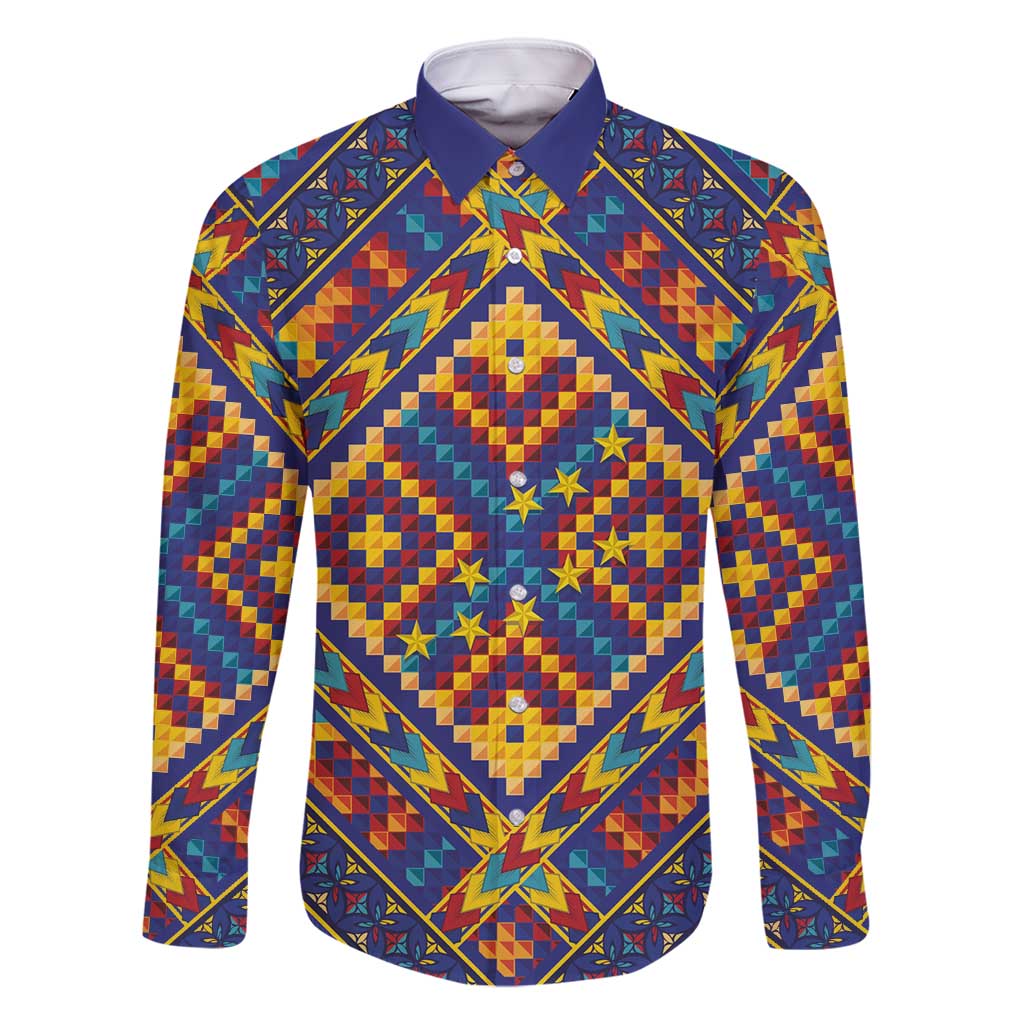 Kolose-Tuvalu Crochet Family Matching Off Shoulder Maxi Dress and Hawaiian Shirt with Polynesian and Pacific Tattoos LT03 Dad's Shirt - Long Sleeve Navy - Polynesian Pride