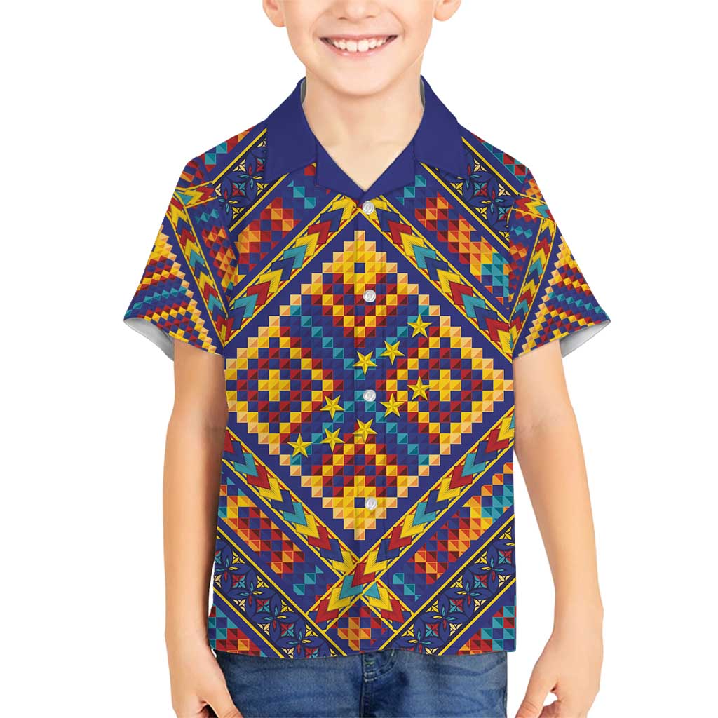Kolose-Tuvalu Crochet Family Matching Off Shoulder Maxi Dress and Hawaiian Shirt with Polynesian and Pacific Tattoos LT03 Son's Shirt Navy - Polynesian Pride