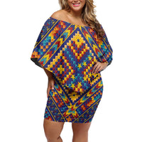 Kolose-Tuvalu Crochet Family Matching Off Shoulder Short Dress and Hawaiian Shirt with Polynesian and Pacific Tattoos LT03 Mom's Dress Navy - Polynesian Pride