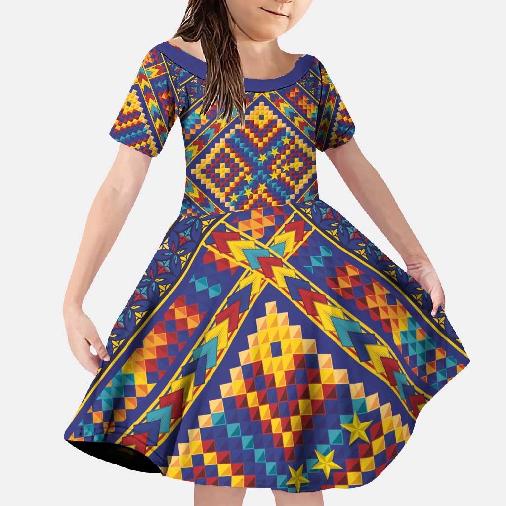 Kolose-Tuvalu Crochet Family Matching Summer Maxi Dress and Hawaiian Shirt with Polynesian and Pacific Tattoos LT03 Daughter's Dress Navy - Polynesian Pride