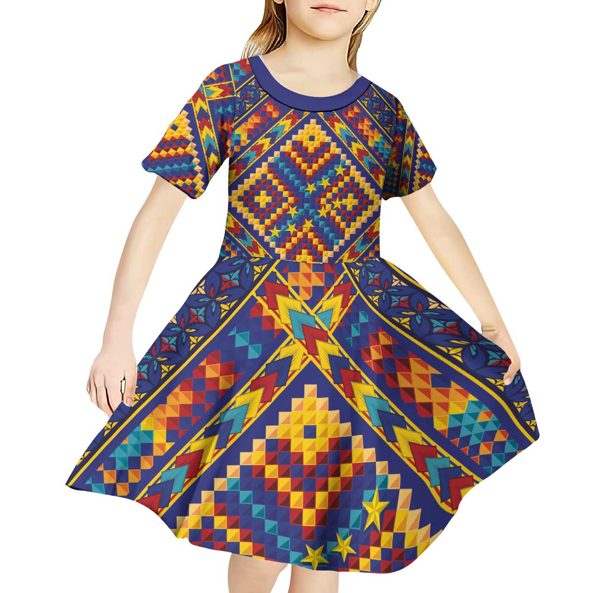 Kolose-Tuvalu Crochet Kid Short Sleeve Dress with Polynesian and Pacific Tattoos - Polynesian Pride