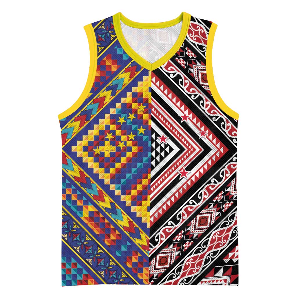 Tuvaluan and New Zealand Culture Basketball Jersey The Art of Kolose and Taniko - Polynesian Pride