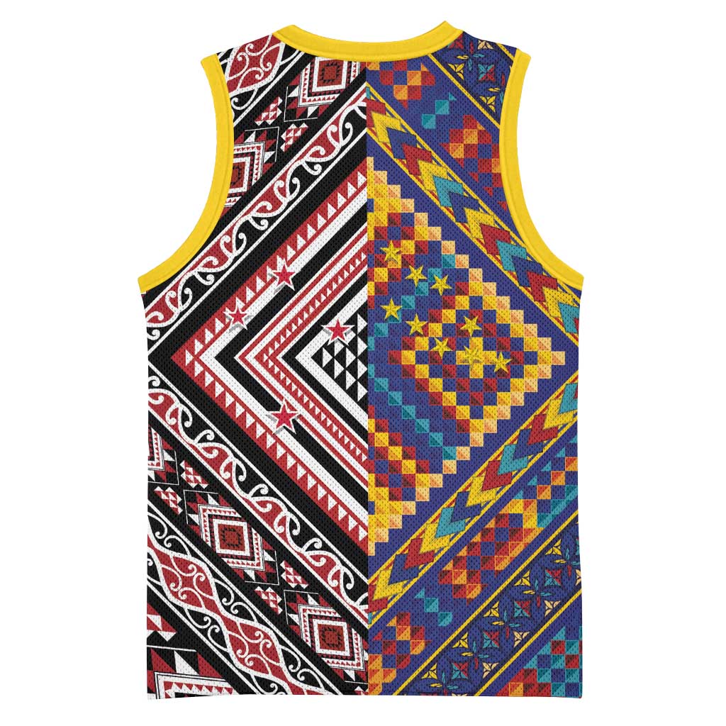 Tuvaluan and New Zealand Culture Basketball Jersey The Art of Kolose and Taniko - Polynesian Pride
