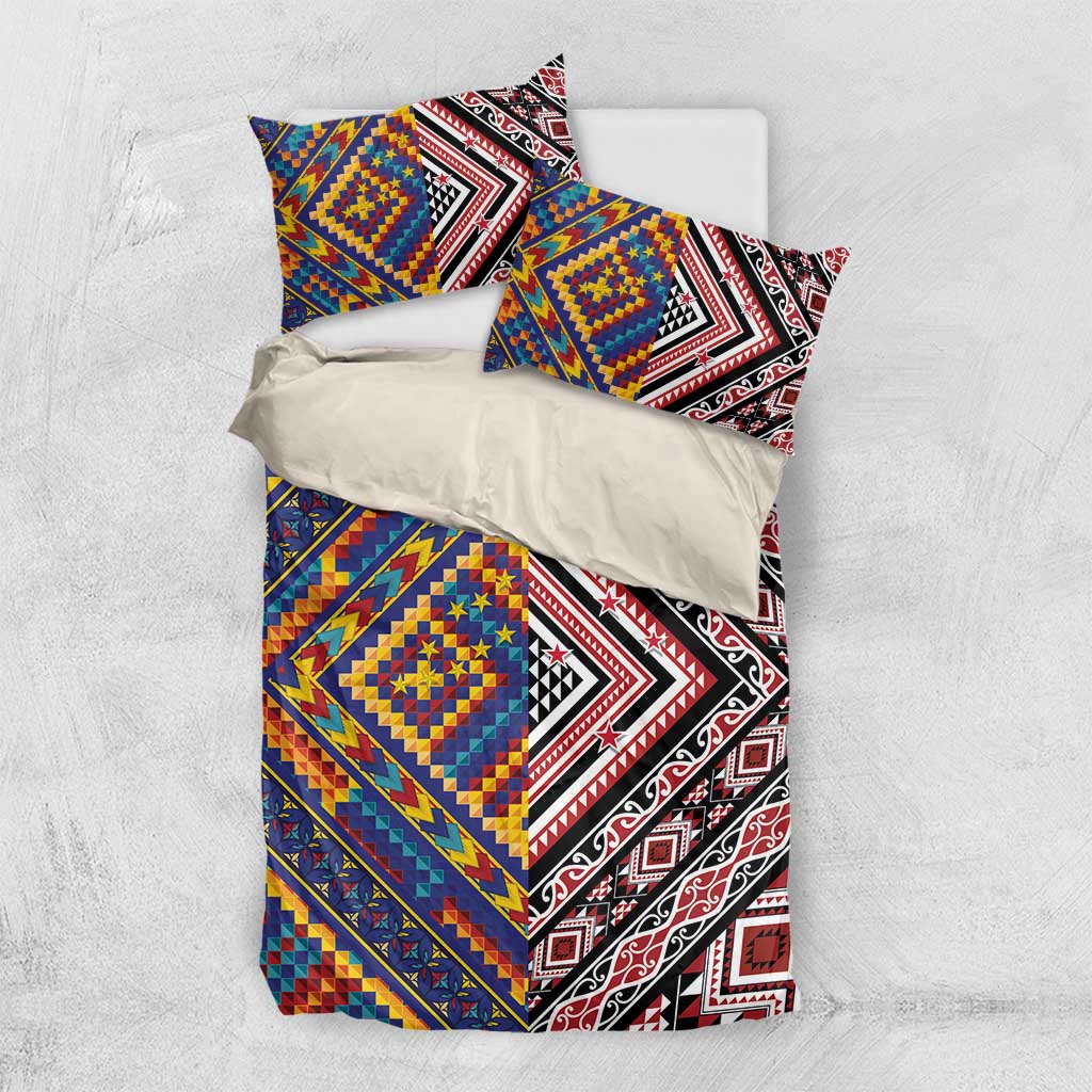 Tuvaluan and New Zealand Culture Bedding Set The Art of Kolose and Taniko LT03 US Twin 172cm x 218cm Navy - Polynesian Pride