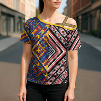 Tuvaluan and New Zealand Culture Cross Shoulder Shirt The Art of Kolose and Taniko - Polynesian Pride