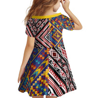 Tuvaluan and New Zealand Culture Family Matching Off Shoulder Short Dress and Hawaiian Shirt The Art of Kolose and Taniko LT03 - Polynesian Pride
