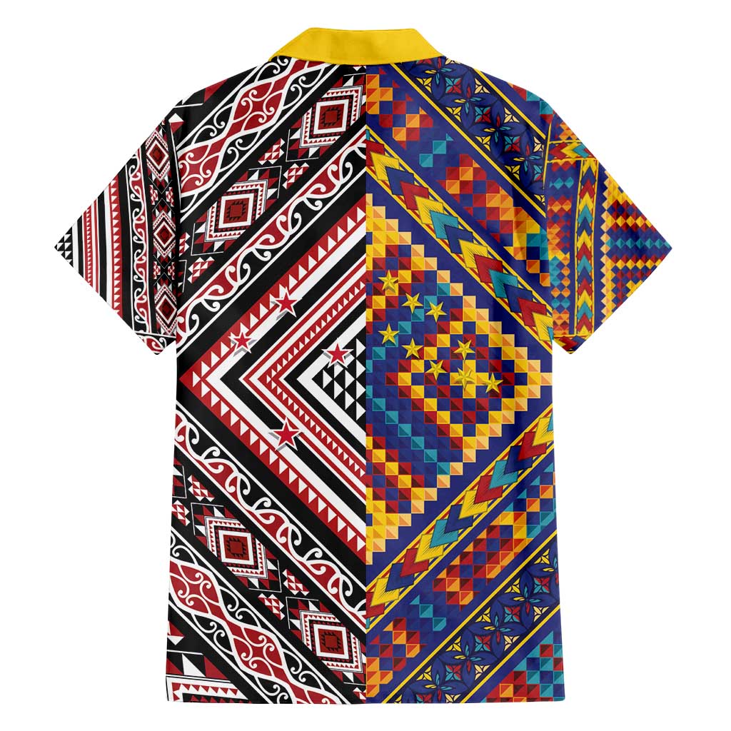 Tuvaluan and New Zealand Culture Family Matching Off Shoulder Short Dress and Hawaiian Shirt The Art of Kolose and Taniko LT03 - Polynesian Pride