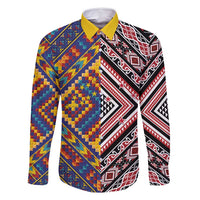 Tuvaluan and New Zealand Culture Family Matching Off Shoulder Short Dress and Hawaiian Shirt The Art of Kolose and Taniko LT03 Dad's Shirt - Long Sleeve Navy - Polynesian Pride