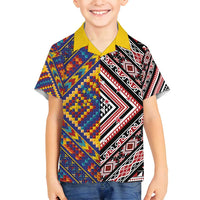 Tuvaluan and New Zealand Culture Family Matching Off Shoulder Short Dress and Hawaiian Shirt The Art of Kolose and Taniko LT03 Son's Shirt Navy - Polynesian Pride