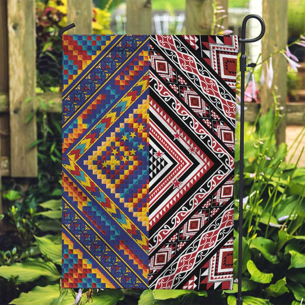 Tuvaluan and New Zealand Culture Garden Flag The Art of Kolose and Taniko LT03 Garden Flag Navy - Polynesian Pride