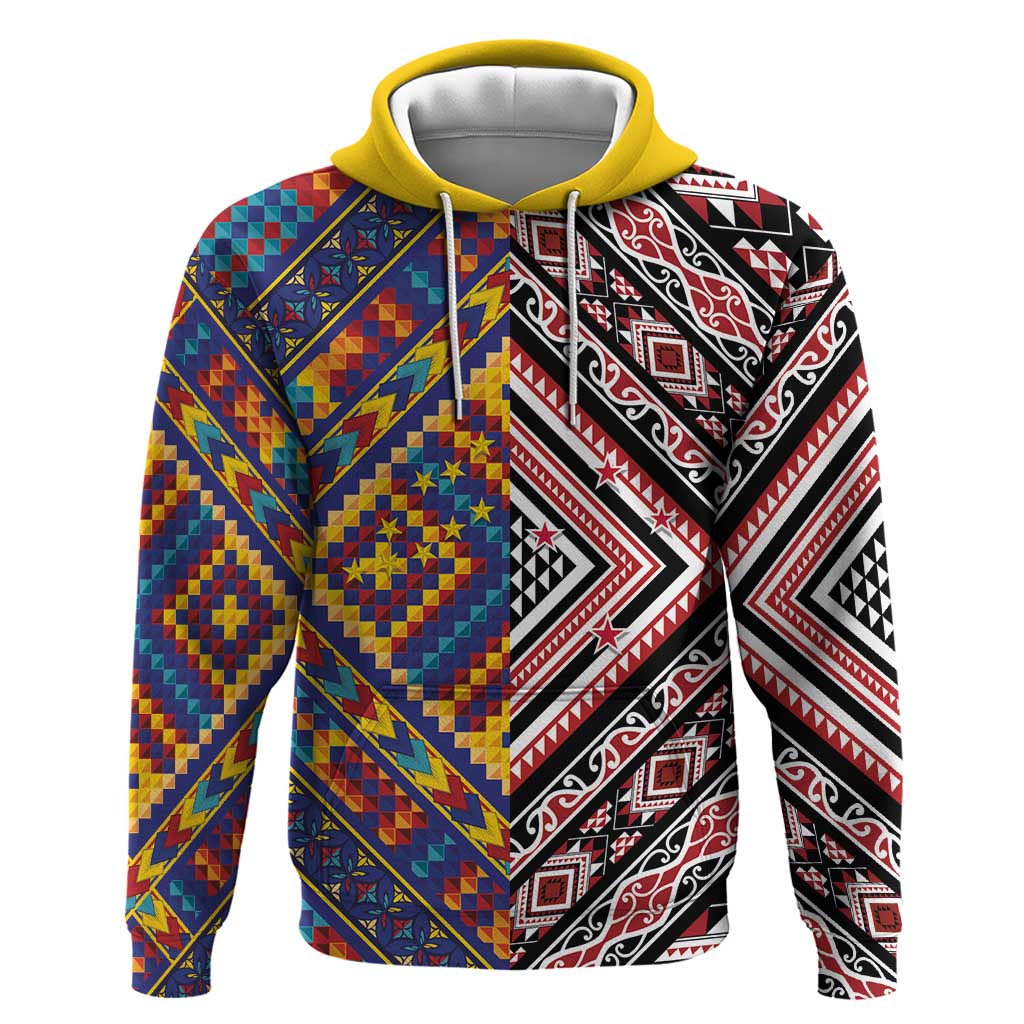 Tuvaluan and New Zealand Culture Hoodie The Art of Kolose and Taniko - Polynesian Pride