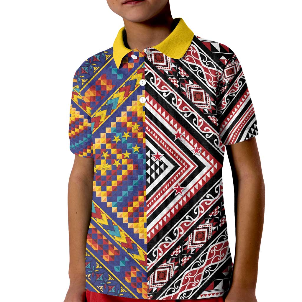 Tuvaluan and New Zealand Culture Kid Polo Shirt The Art of Kolose and Taniko LT03 Kid Navy - Polynesian Pride