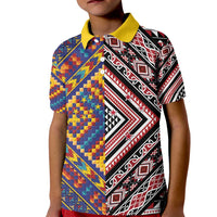 Tuvaluan and New Zealand Culture Kid Polo Shirt The Art of Kolose and Taniko LT03 Kid Navy - Polynesian Pride