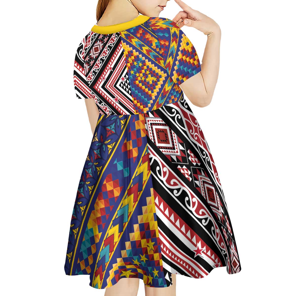 Tuvaluan and New Zealand Culture Kid Short Sleeve Dress The Art of Kolose and Taniko - Polynesian Pride