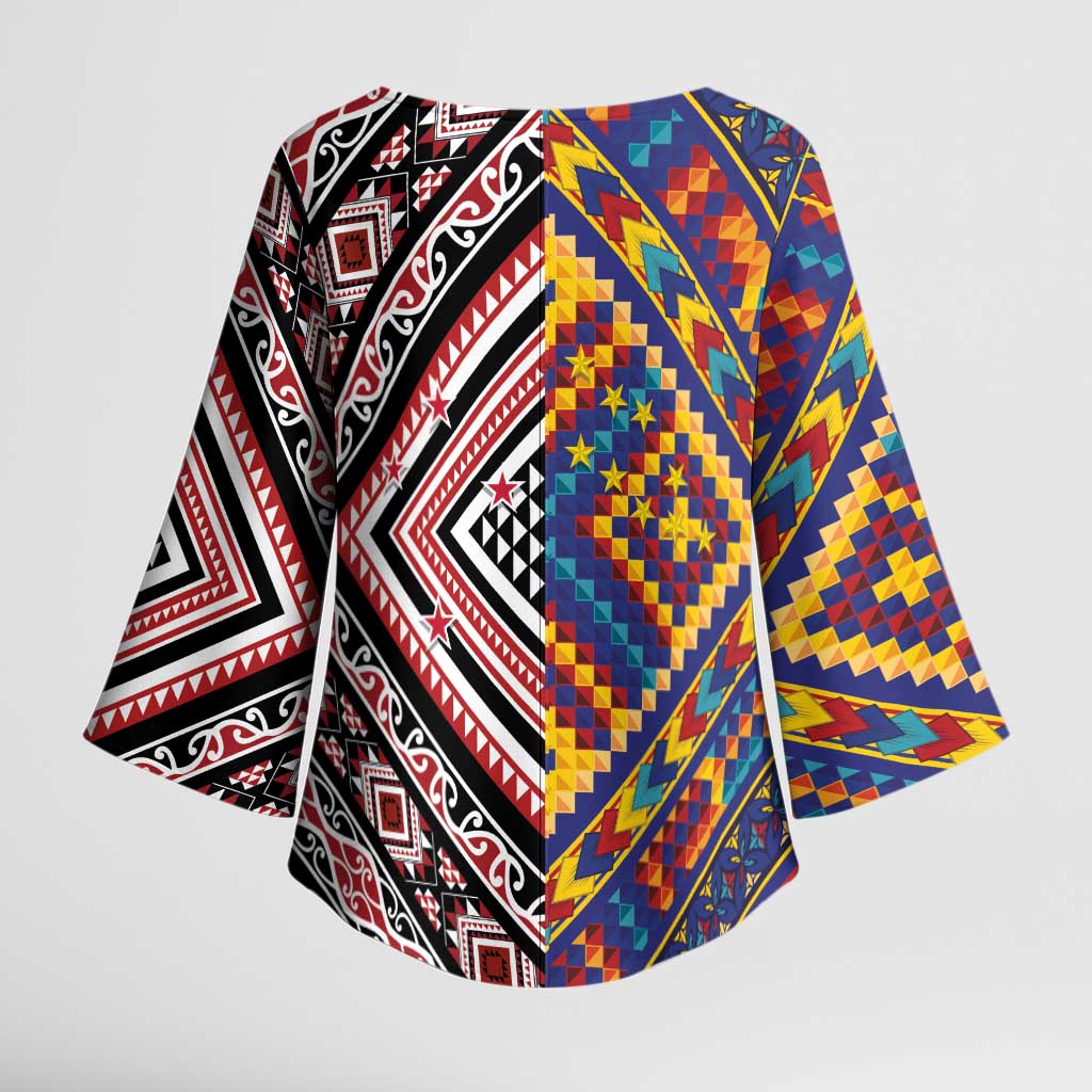 Tuvaluan and New Zealand Culture Kimono Sleeve Blouse The Art of Kolose and Taniko - Polynesian Pride