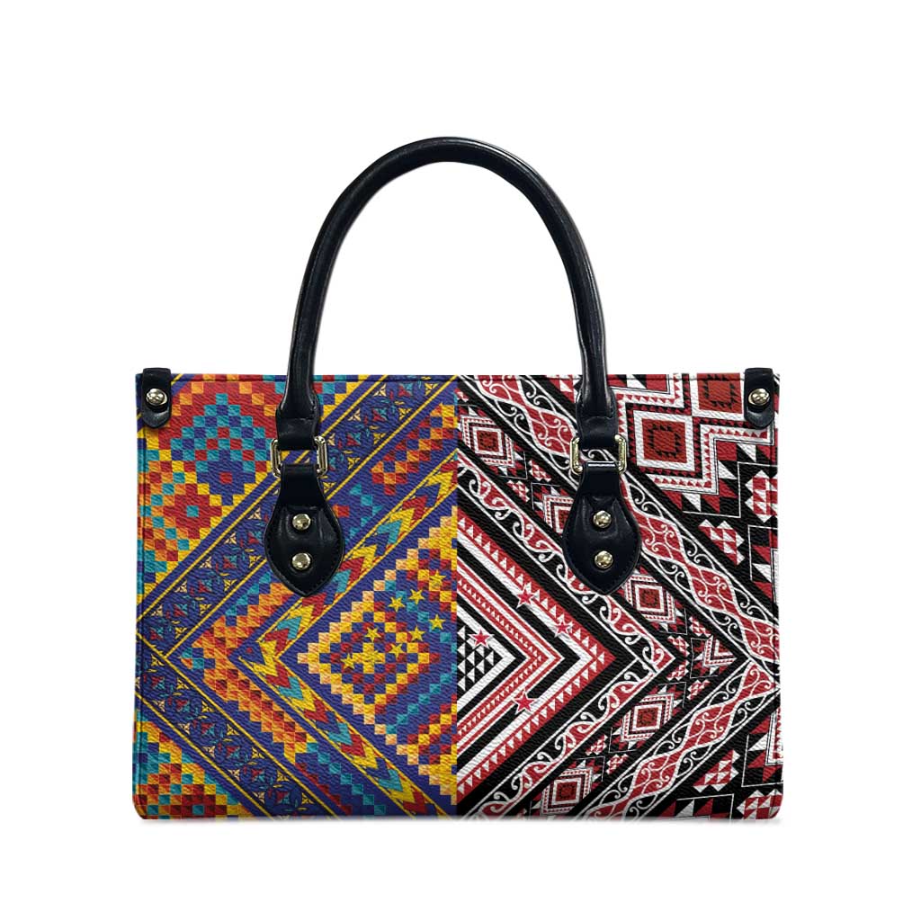 Tuvaluan and New Zealand Culture Leather Bag The Art of Kolose and Taniko - Polynesian Pride