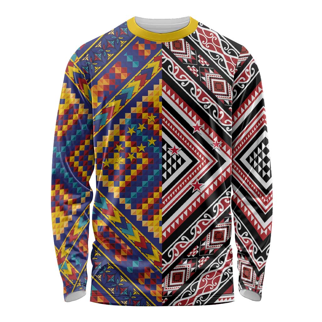 Tuvaluan and New Zealand Culture Long Sleeve Shirt The Art of Kolose and Taniko - Polynesian Pride