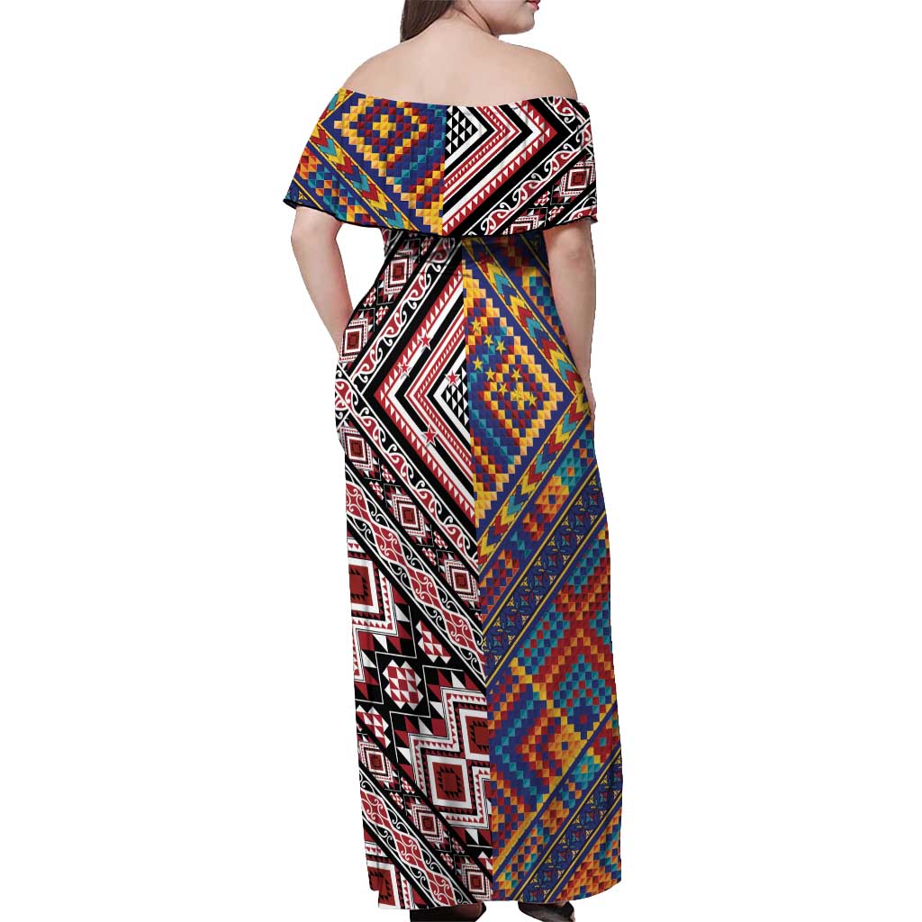 Tuvaluan and New Zealand Culture Off Shoulder Maxi Dress The Art of Kolose and Taniko - Polynesian Pride