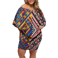 Tuvaluan and New Zealand Culture Off Shoulder Short Dress The Art of Kolose and Taniko - Polynesian Pride