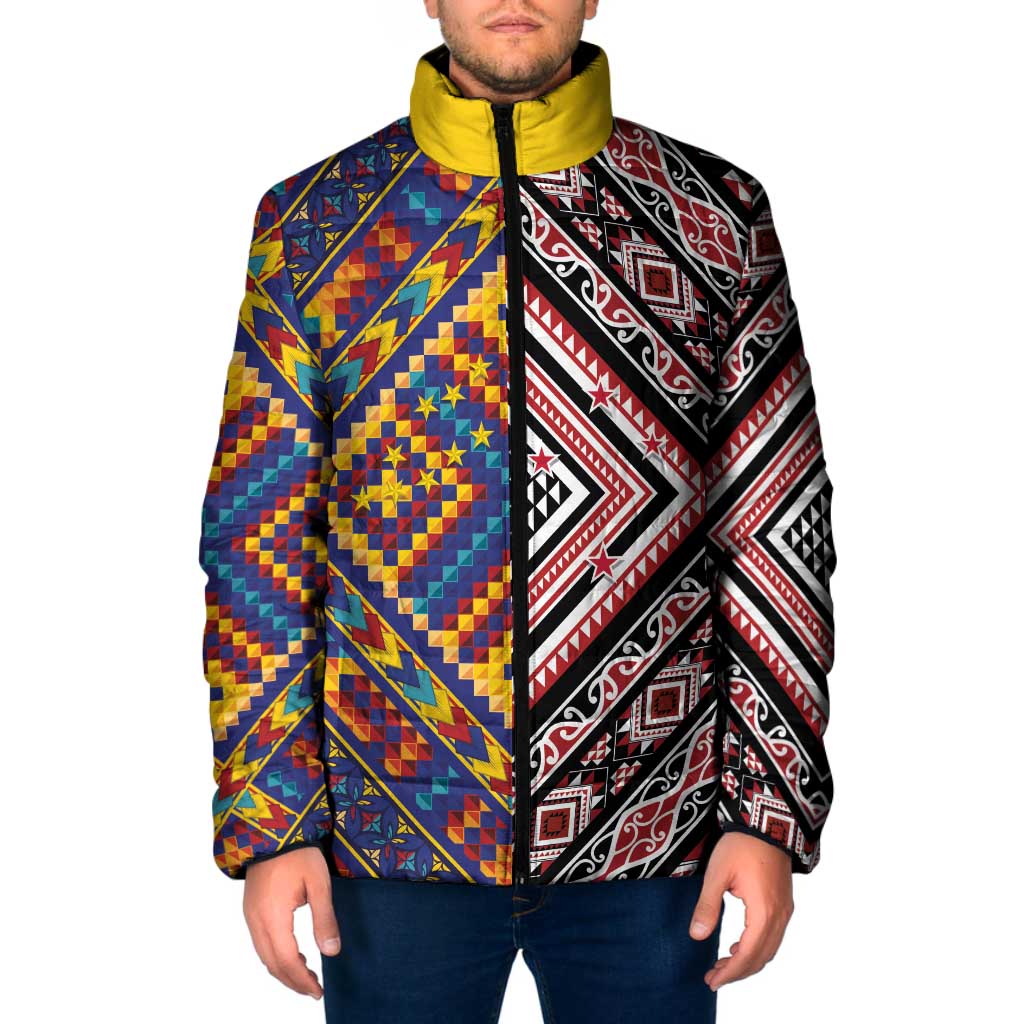 Tuvaluan and New Zealand Culture Padded Jacket The Art of Kolose and Taniko - Polynesian Pride