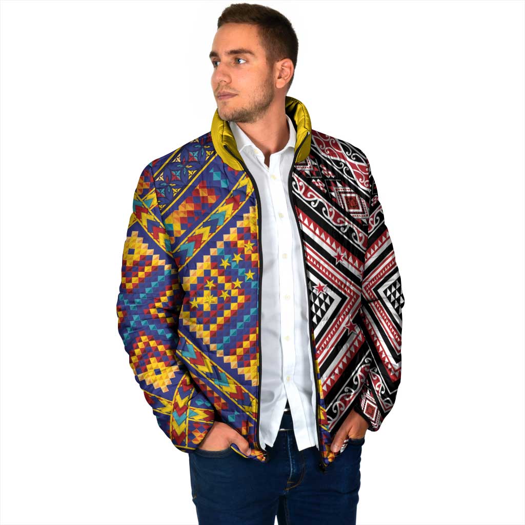 Tuvaluan and New Zealand Culture Padded Jacket The Art of Kolose and Taniko - Polynesian Pride
