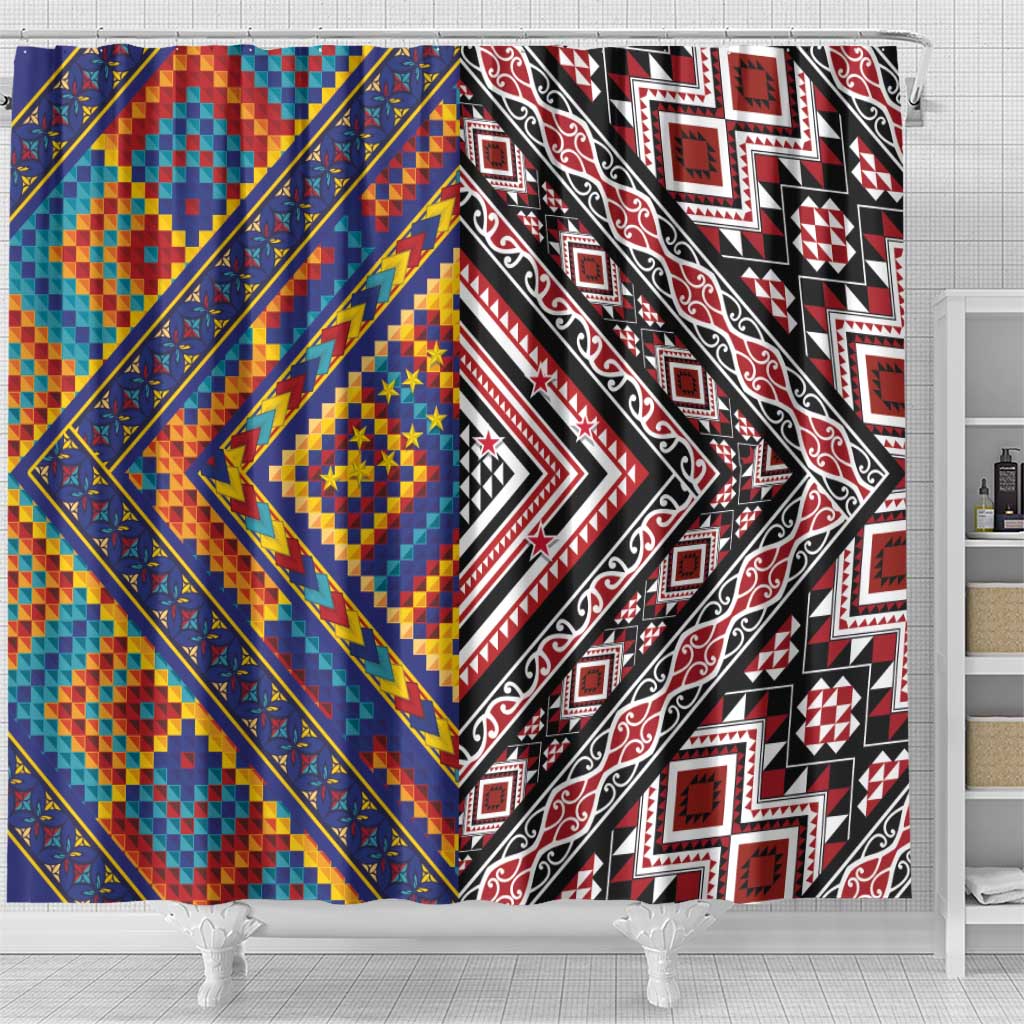 Tuvaluan and New Zealand Culture Shower Curtain The Art of Kolose and Taniko LT03 - Polynesian Pride