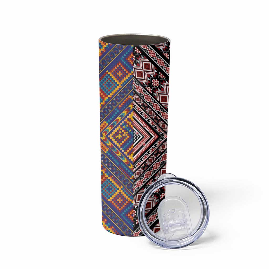 Tuvaluan and New Zealand Culture Skinny Tumbler The Art of Kolose and Taniko - Polynesian Pride