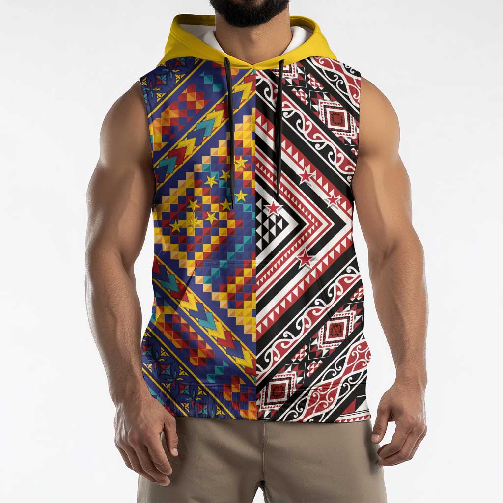 Tuvaluan and New Zealand Culture Sleeveless Hoodie The Art of Kolose and Taniko - Polynesian Pride