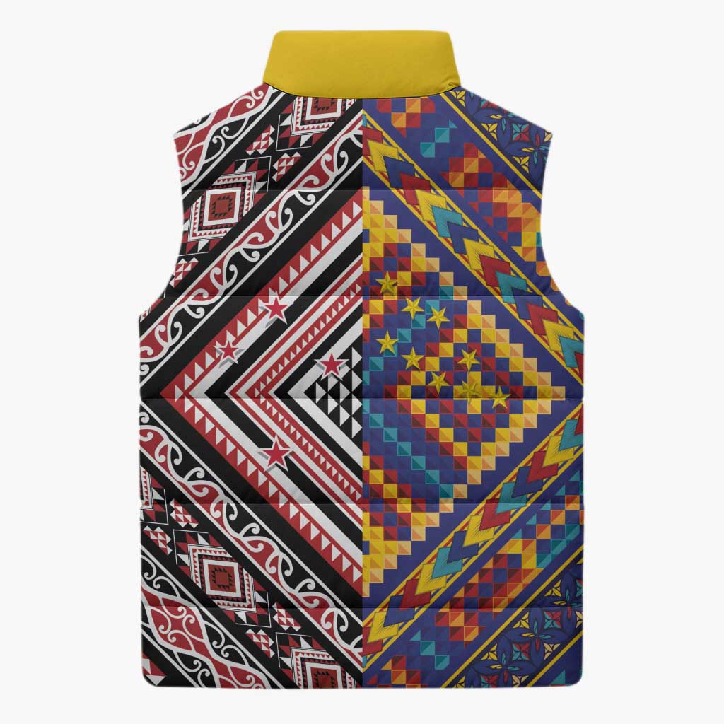Tuvaluan and New Zealand Culture Sleeveless Puffer Jacket The Art of Kolose and Taniko - Polynesian Pride
