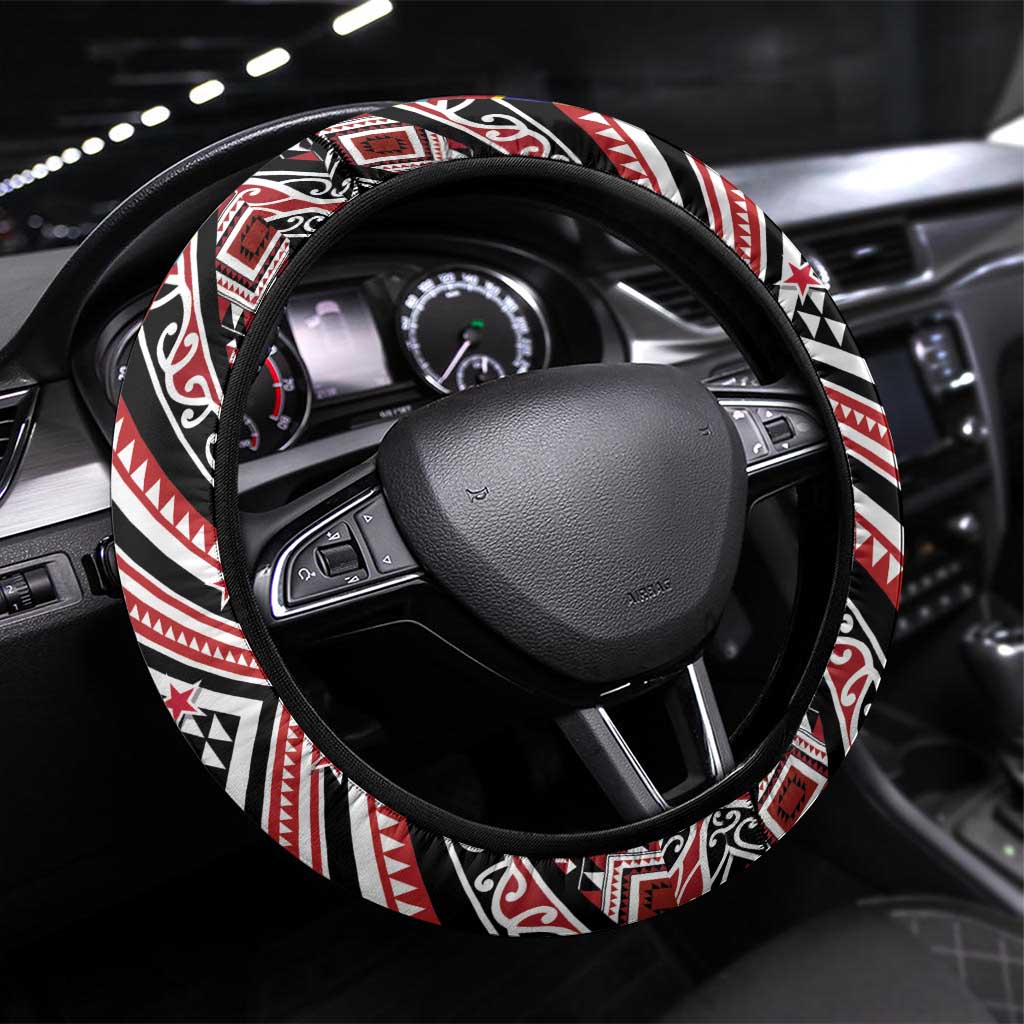 Tuvaluan and New Zealand Culture Steering Wheel Cover The Art of Kolose and Taniko LT03 Universal Fit Navy - Polynesian Pride