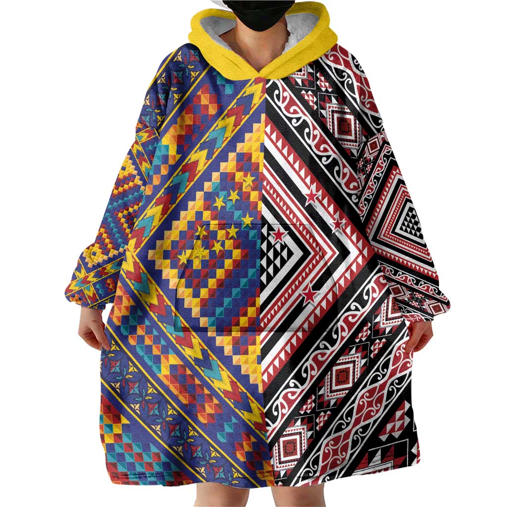 Tuvaluan and New Zealand Culture Wearable Blanket Hoodie The Art of Kolose and Taniko - Polynesian Pride
