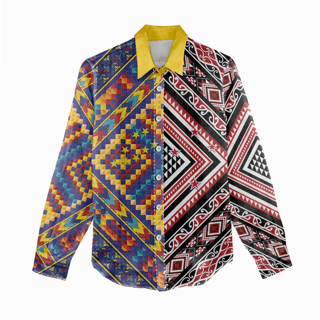 Tuvaluan and New Zealand Culture Women Casual Shirt The Art of Kolose and Taniko - Polynesian Pride