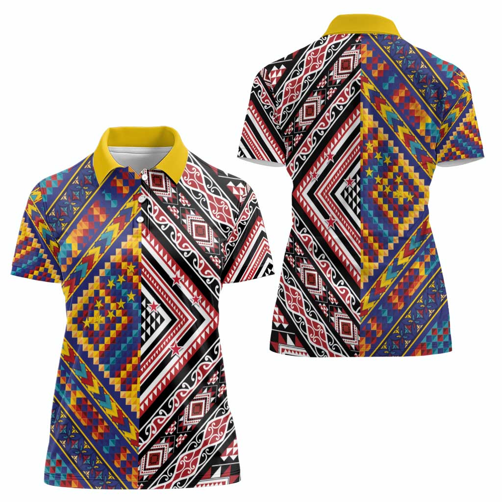Tuvaluan and New Zealand Culture Women Polo Shirt The Art of Kolose and Taniko - Polynesian Pride