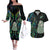 New Zealand Couples Matching Off The Shoulder Long Sleeve Dress and Hawaiian Shirt Silver Fern and Hei Tiki with Papua Shell Maori Tribal LT03 Black - Polynesian Pride