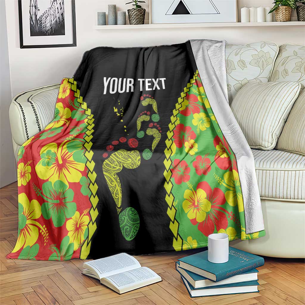 Personalised Vanuatu Running Blanket Footprint and Hibiscus Polynesian Style