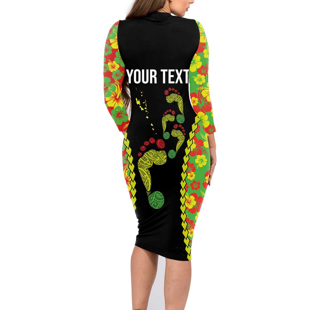 Personalised Vanuatu Running Family Matching Long Sleeve Bodycon Dress and Hawaiian Shirt Footprint and Hibiscus Polynesian Style LT03 - Polynesian Pride
