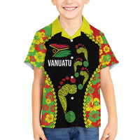 Personalised Vanuatu Running Family Matching Long Sleeve Bodycon Dress and Hawaiian Shirt Footprint and Hibiscus Polynesian Style LT03 Son's Shirt Black - Polynesian Pride