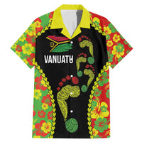Personalised Vanuatu Running Family Matching Mermaid Dress and Hawaiian Shirt Footprint and Hibiscus Polynesian Style LT03 Dad's Shirt - Short Sleeve Black - Polynesian Pride
