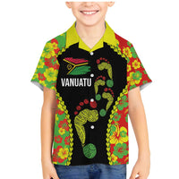 Personalised Vanuatu Running Family Matching Mermaid Dress and Hawaiian Shirt Footprint and Hibiscus Polynesian Style LT03 Son's Shirt Black - Polynesian Pride