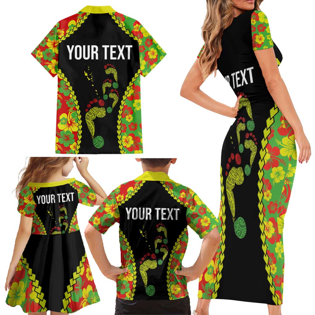 Personalised Vanuatu Running Family Matching Short Sleeve Bodycon Dress and Hawaiian Shirt Footprint and Hibiscus Polynesian Style LT03 - Polynesian Pride