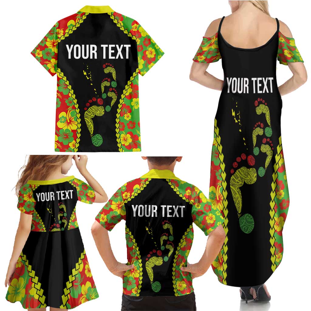 Personalised Vanuatu Running Family Matching Summer Maxi Dress and Hawaiian Shirt Footprint and Hibiscus Polynesian Style