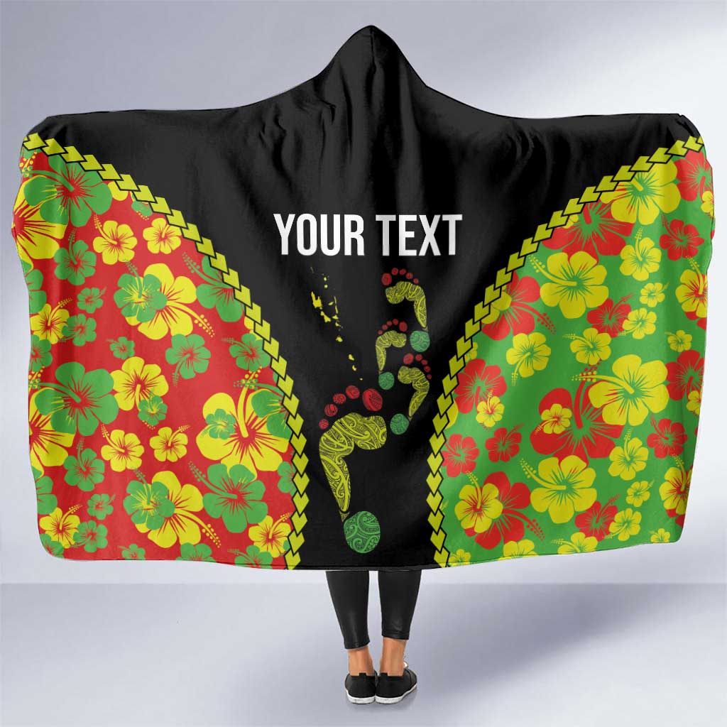 Personalised Vanuatu Running Hooded Blanket Footprint and Hibiscus Polynesian Style